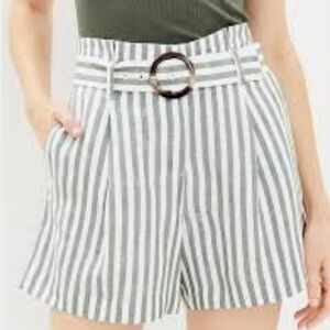 NEW! ANN TAYLOR LOFT Belted Striped Linen Blend Shorts 10P.
